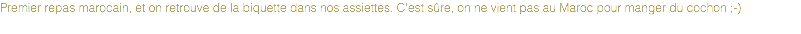 Premier repas marocain, et on retrouve de la biquette dans nos assiettes. C'est sûre, on ne vient pas au Maroc pour manger du cochon ;-)